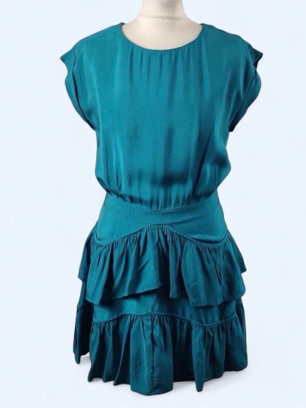 Reiss Viscose Cap-Sleeve Tiered Ruffle Mini Dress